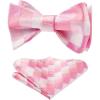 image:imageBow Ties for Men Check Plaid Self Tie Bow Tie and Pocket Square Bowtie Formal Tuxedo Wedding Bowties Handkerchief SetA07pink