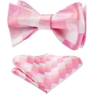 image:imageBow Ties for Men Check Plaid Self Tie Bow Tie and Pocket Square Bowtie Formal Tuxedo Wedding Bowties Handkerchief SetA07pink
