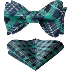 image:imageBow Ties for Men Check Plaid Self Tie Bow Tie and Pocket Square Bowtie Formal Tuxedo Wedding Bowties Handkerchief SetD07green Black