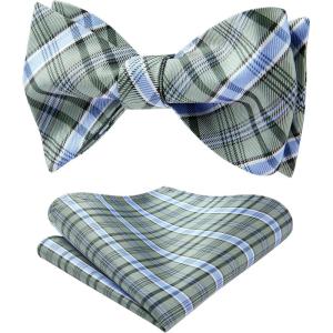 image:imageBow Ties for Men Check Plaid Self Tie Bow Tie and Pocket Square Bowtie Formal Tuxedo Wedding Bowties Handkerchief SetD08greenLight Blue
