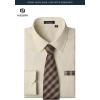 image:imageHISDERN 503 Mens Dress Shirt Slim Fit Long Sleeve Button Down Wrinkle Free Set with Tie Pocket Square Formal Business WeddingBeigeBrown