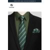 image:imageHISDERN 503 Mens Dress Shirt Slim Fit Long Sleeve Button Down Wrinkle Free Set with Tie Pocket Square Formal Business WeddingGreenStriped