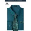image:imageHISDERN 503 Mens Dress Shirt Slim Fit Long Sleeve Button Down Wrinkle Free Set with Tie Pocket Square Formal Business WeddingTealPaisley