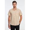 image:imageHISDERN Mens Short Sleeve Dress Shirts Oxford Solid Casual Button Dwon Collar Shirt with Pocket Regular Fit BusinessBeige