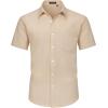 image:imageHISDERN Mens Short Sleeve Dress Shirts Oxford Solid Casual Button Dwon Collar Shirt with Pocket Regular Fit BusinessBeige