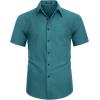 image:imageHISDERN Mens Short Sleeve Dress Shirts Oxford Solid Casual Button Dwon Collar Shirt with Pocket Regular Fit BusinessTeal