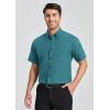 image:imageHISDERN Mens Short Sleeve Dress Shirts Oxford Solid Casual Button Dwon Collar Shirt with Pocket Regular Fit BusinessTeal