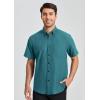 image:imageHISDERN Mens Short Sleeve Dress Shirts Oxford Solid Casual Button Dwon Collar Shirt with Pocket Regular Fit BusinessTeal