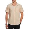 image:imageHISDERN Mens Short Sleeve Dress Shirts Oxford Solid Casual Button Dwon Collar Shirt with Pocket Regular Fit BusinessBeige