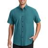 image:imageHISDERN Mens Short Sleeve Dress Shirts Oxford Solid Casual Button Dwon Collar Shirt with Pocket Regular Fit BusinessTeal