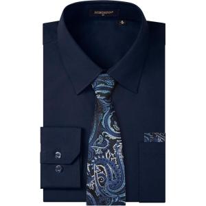image:imageHISDERN 503 Mens Dress Shirt Slim Fit Long Sleeve Button Down Wrinkle Free Set with Tie Pocket Square Formal Business WeddingBlue4Paisley