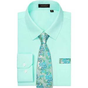 image:imageHISDERN 503 Mens Dress Shirt Slim Fit Long Sleeve Button Down Wrinkle Free Set with Tie Pocket Square Formal Business WeddingGreen3Floral