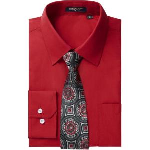 image:imageHISDERN 503 Mens Dress Shirt Slim Fit Long Sleeve Button Down Wrinkle Free Set with Tie Pocket Square Formal Business WeddingRed2Paisley