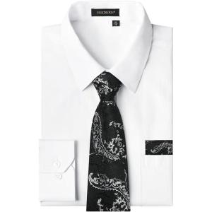 image:imageHISDERN 503 Mens Dress Shirt Slim Fit Long Sleeve Button Down Wrinkle Free Set with Tie Pocket Square Formal Business WeddingWhitePaisley