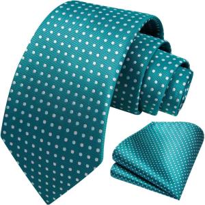 image:imageHISDERN Polka Dot Ties for Men Classic Silk Ties and Pocket Square Formal Business Necktie Handkerchief Wedding PartyAteal