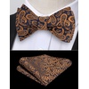 image:imageHISDERN Bow Ties for Men Paisley Bowties Mens Self Tie Bow Tie and Pocket Square Set Formal Tuxedo Wedding Bowtie03brownGold
