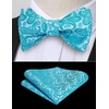 image:imageHISDERN Bow Ties for Men Paisley Bowties Mens Self Tie Bow Tie and Pocket Square Set Formal Tuxedo Wedding Bowtie03teal