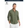 image:imageHISDERN Mens Linen Shirt Long Sleeve Button Down Casual Beach Shirts for Men Cotton Linen Breathable Summer Vacation PocketArmy Green