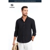 image:imageHISDERN Mens Linen Shirt Long Sleeve Button Down Casual Beach Shirts for Men Cotton Linen Breathable Summer Vacation PocketBlack