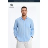 image:imageHISDERN Mens Linen Shirt Long Sleeve Button Down Casual Beach Shirts for Men Cotton Linen Breathable Summer Vacation PocketLight Blue