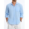 image:imageHISDERN Mens Linen Shirt Long Sleeve Button Down Casual Beach Shirts for Men Cotton Linen Breathable Summer Vacation PocketLight Blue