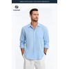 image:imageHISDERN Mens Linen Shirt Long Sleeve Button Down Casual Beach Shirts for Men Cotton Linen Breathable Summer Vacation PocketLight Blue