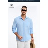 image:imageHISDERN Mens Linen Shirt Long Sleeve Button Down Casual Beach Shirts for Men Cotton Linen Breathable Summer Vacation PocketLight Blue