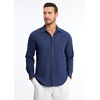 image:imageHISDERN Mens Linen Shirt Long Sleeve Button Down Casual Beach Shirts for Men Cotton Linen Breathable Summer Vacation PocketNavy Blue