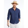 image:imageHISDERN Mens Linen Shirt Long Sleeve Button Down Casual Beach Shirts for Men Cotton Linen Breathable Summer Vacation PocketNavy Blue