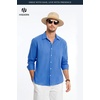 image:imageHISDERN Mens Linen Shirt Long Sleeve Button Down Casual Beach Shirts for Men Cotton Linen Breathable Summer Vacation PocketRoyal Blue
