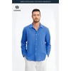image:imageHISDERN Mens Linen Shirt Long Sleeve Button Down Casual Beach Shirts for Men Cotton Linen Breathable Summer Vacation PocketRoyal Blue