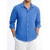 image:imageHISDERN Mens Linen Shirt Long Sleeve Button Down Casual Beach Shirts for Men Cotton Linen Breathable Summer Vacation PocketRoyal Blue