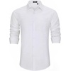 image:imageHISDERN Mens Linen Shirt Long Sleeve Button Down Casual Beach Shirts for Men Cotton Linen Breathable Summer Vacation PocketWhite