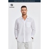 image:imageHISDERN Mens Linen Shirt Long Sleeve Button Down Casual Beach Shirts for Men Cotton Linen Breathable Summer Vacation PocketWhite