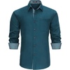 image:imageHISDERN Mens Business Dress Shirts Long Sleeve Casual Button Down Shirt Formal Inner Collar Contrast Shirt for Men WeddingTeal Blue
