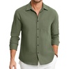 image:imageHISDERN Mens Linen Shirt Long Sleeve Button Down Casual Beach Shirts for Men Cotton Linen Breathable Summer Vacation PocketArmy Green
