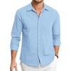 image:imageHISDERN Mens Linen Shirt Long Sleeve Button Down Casual Beach Shirts for Men Cotton Linen Breathable Summer Vacation PocketLight Blue