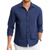 image:imageHISDERN Mens Linen Shirt Long Sleeve Button Down Casual Beach Shirts for Men Cotton Linen Breathable Summer Vacation PocketNavy Blue