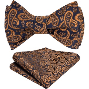 image:imageHISDERN Bow Ties for Men Paisley Bowties Mens Self Tie Bow Tie and Pocket Square Set Formal Tuxedo Wedding Bowtie03brownGold