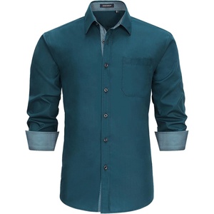 image:imageHISDERN Mens Business Dress Shirts Long Sleeve Casual Button Down Shirt Formal Inner Collar Contrast Shirt for Men WeddingTeal Blue