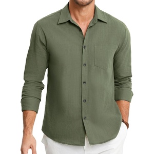 image:imageHISDERN Mens Linen Shirt Long Sleeve Button Down Casual Beach Shirts for Men Cotton Linen Breathable Summer Vacation PocketArmy Green
