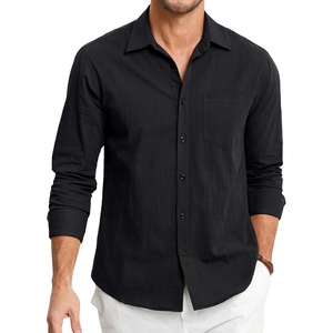image:imageHISDERN Mens Linen Shirt Long Sleeve Button Down Casual Beach Shirts for Men Cotton Linen Breathable Summer Vacation PocketBlack