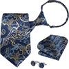 image:imageHISDERN Pre Tied Ties for Men Paisley Solid Striped Necktie and Pocket Square Cufflinks Set Formal Wedding Neck TieBnavyPaisley 2