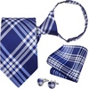 image:imageHISDERN Pre Tied Ties for Men Paisley Solid Striped Necktie and Pocket Square Cufflinks Set Formal Wedding Neck TieCblueStriped