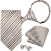 image:imageHISDERN Pre Tied Ties for Men Paisley Solid Striped Necktie and Pocket Square Cufflinks Set Formal Wedding Neck TieCchampagneStriped