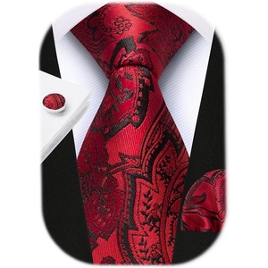 image:imageHISDERN Pre Tied Ties for Men Paisley Solid Striped Necktie and Pocket Square Cufflinks Set Formal Wedding Neck TieBredPaisley