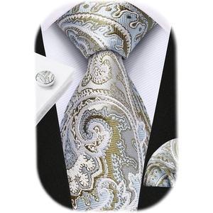 image:imageHISDERN Pre Tied Ties for Men Paisley Solid Striped Necktie and Pocket Square Cufflinks Set Formal Wedding Neck TieBwhitePaisley