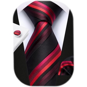 image:imageHISDERN Pre Tied Ties for Men Paisley Solid Striped Necktie and Pocket Square Cufflinks Set Formal Wedding Neck TieCredStriped