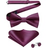 image:imageHISDERN Bow Ties for Men Hot Pink Pretied Plaid Bowtie and Selftied Paisley Mens Bowtie and Pocket Square Set for Wedding Party