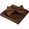 image:imageHISDERN Bow Ties for Men Solid Color PreTie Bow Tie and Pocket Square Set Classic Formal Tuxedo Bowties for Wedding PartyBrown